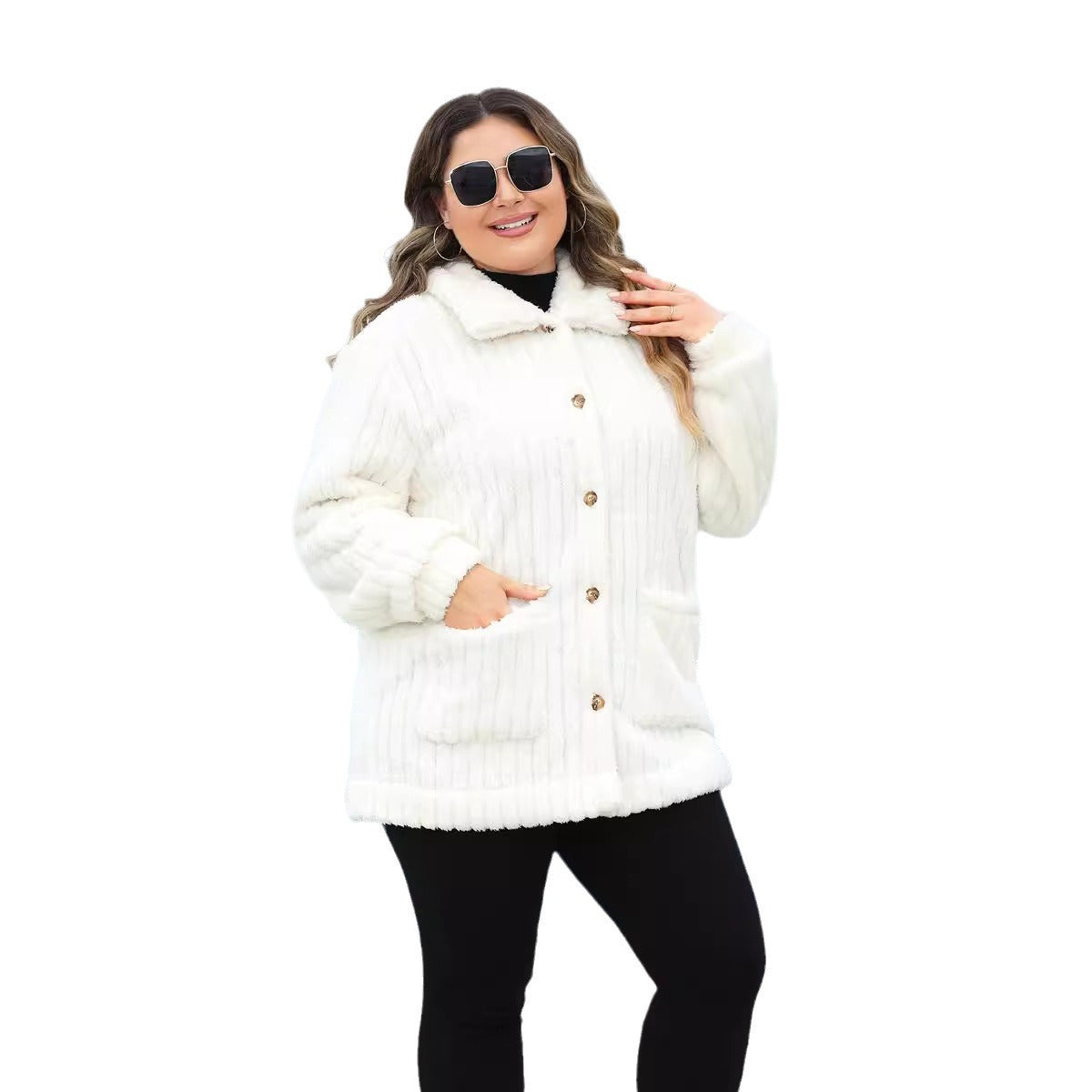 Plus Size Women's Lapel Single Breasted Long-sleeved Coat