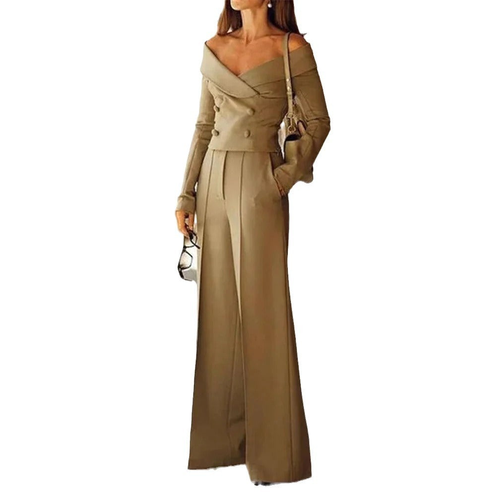 European And American Temperament Commute Solid Color Long Sleeve V-neck Suit