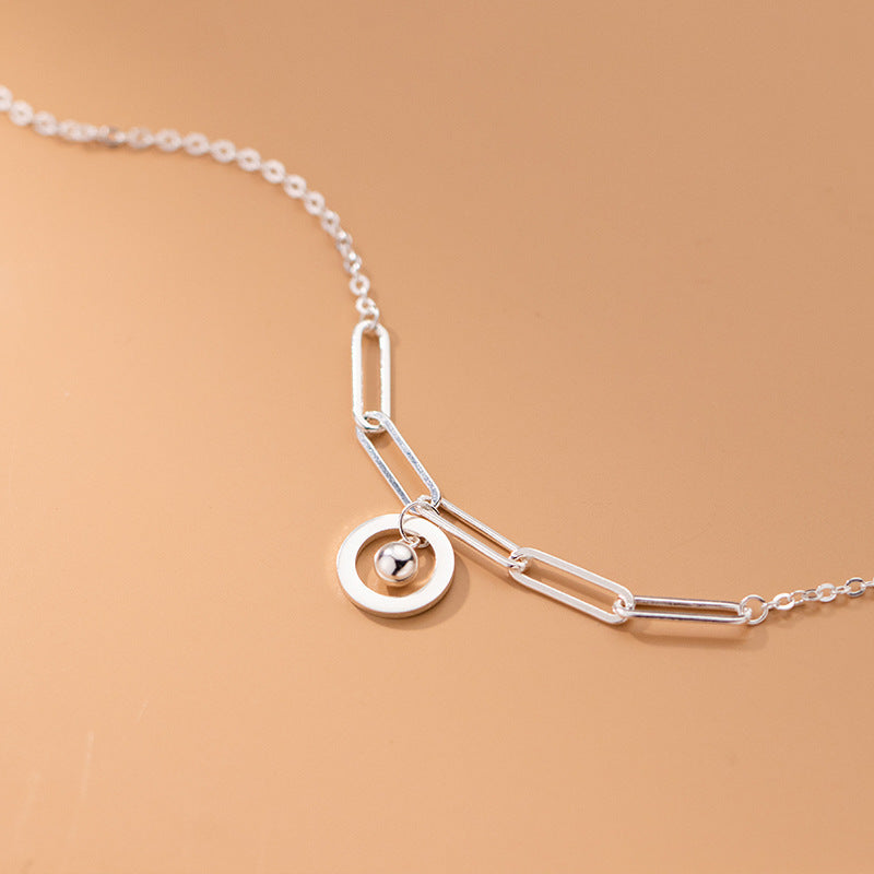 Silver Anklet Women's Korean-style Chain Hollow Geometry Round Light Bead Simple Personality Bracelet