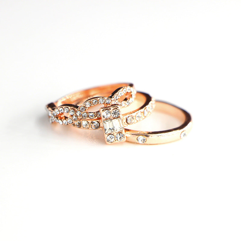 Stackable Twisted Diamond Three-piece Ring Set