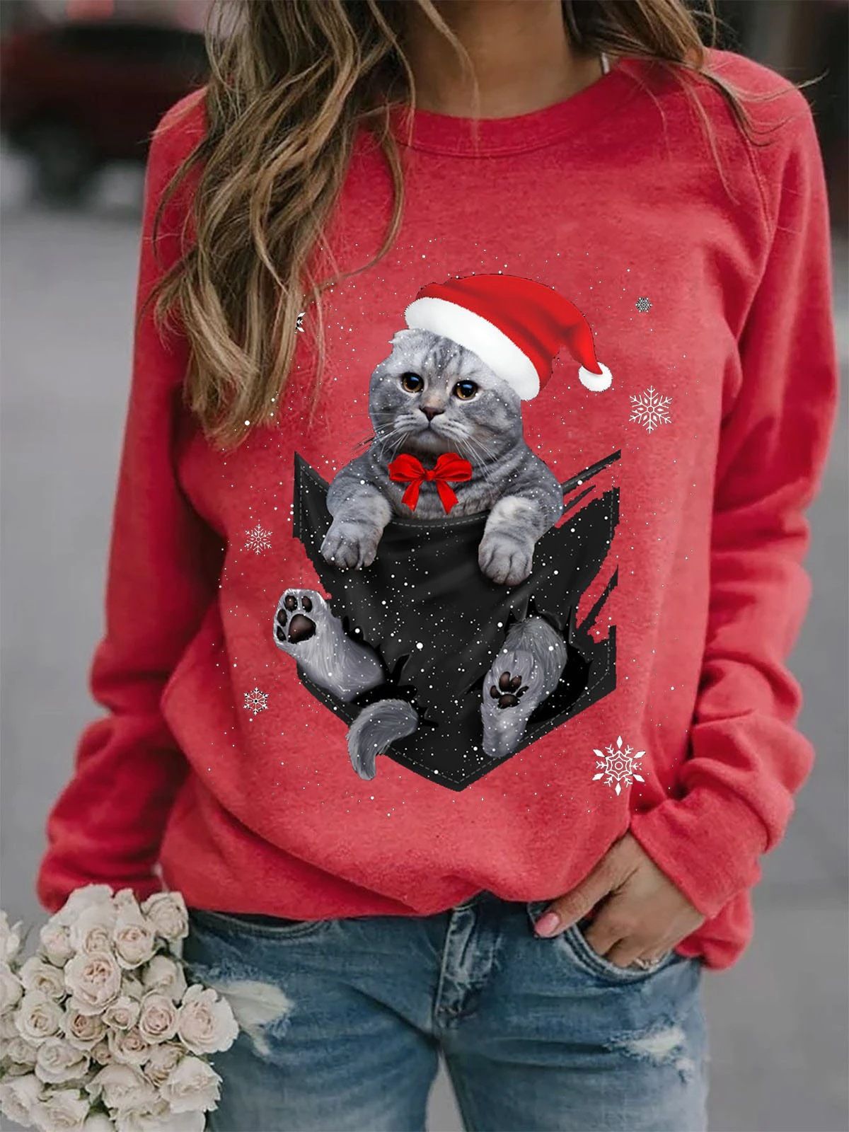 Printed Loose Pullover Long Sleeve Women's Blouse
