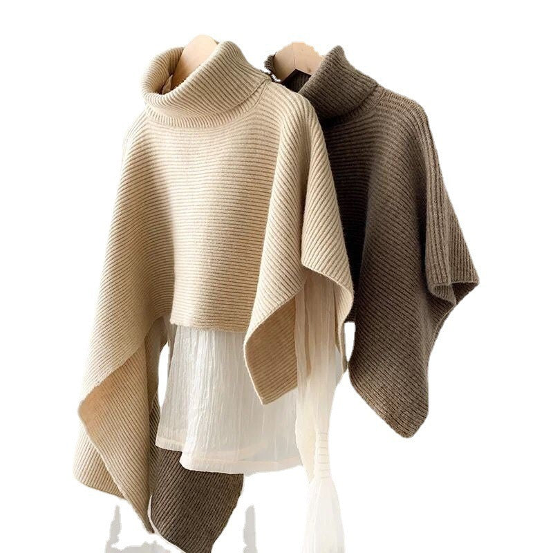 Sweater Shawl Turtleneck Irregular Cloak Warm Padded Coat Knitted Scarf