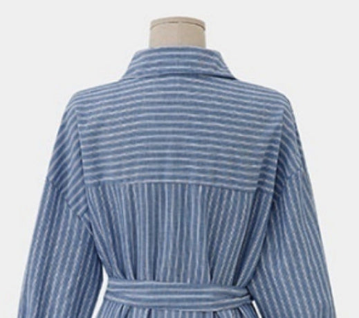 Long Striped Shirt Female Plus Size Series Belt Long Sleeve Shirt Skirt