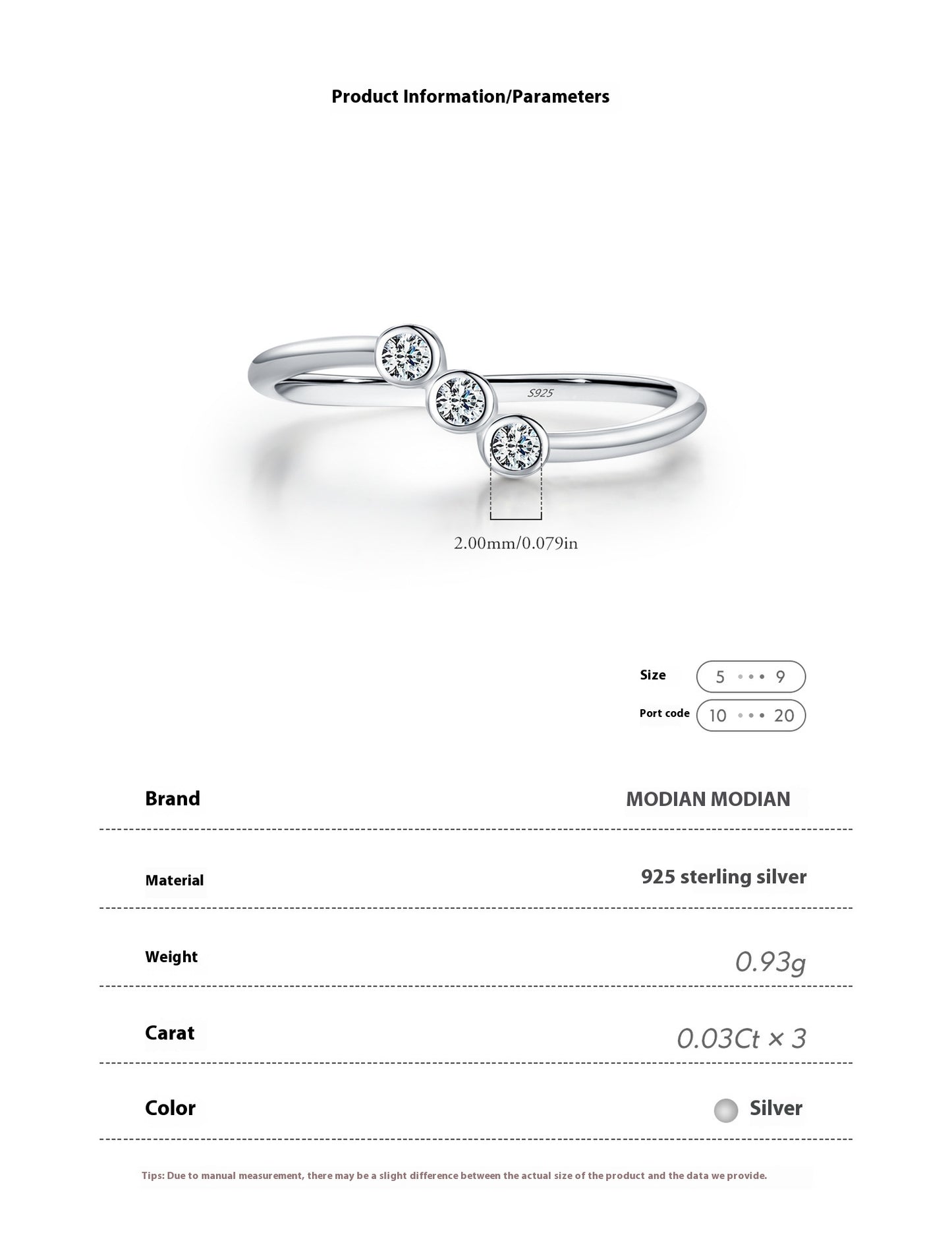 S925 Sterling Silver Affordable Luxury Style Irregular Design Bright Row Diamond Ring