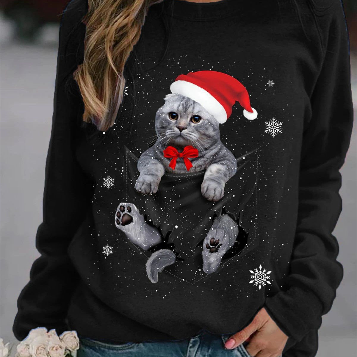 Printed Loose Pullover Long Sleeve Women's Blouse