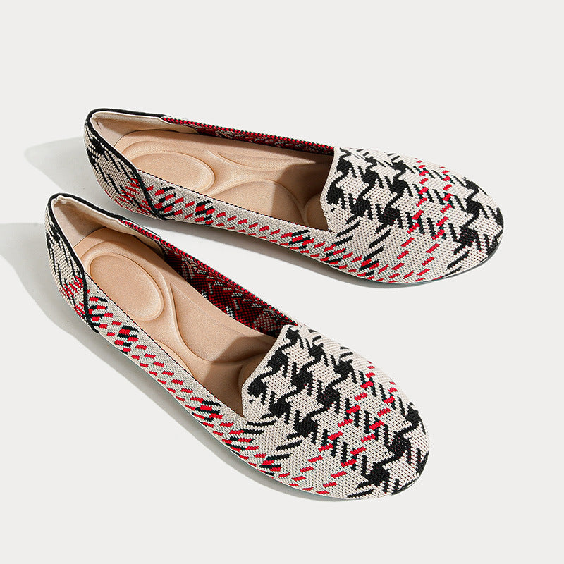 Pumps Round Head Woven Shallow Mouth Flying Woven Women's Flat Bottom