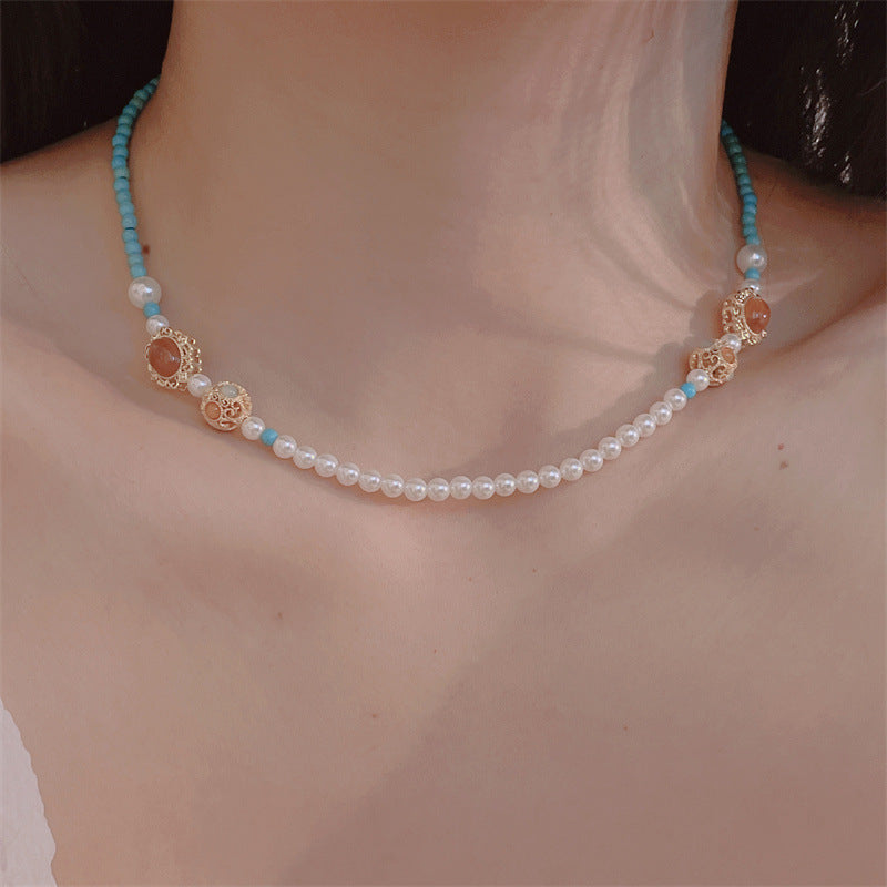 Ins Niche Pearl Stitching Beaded Necklace