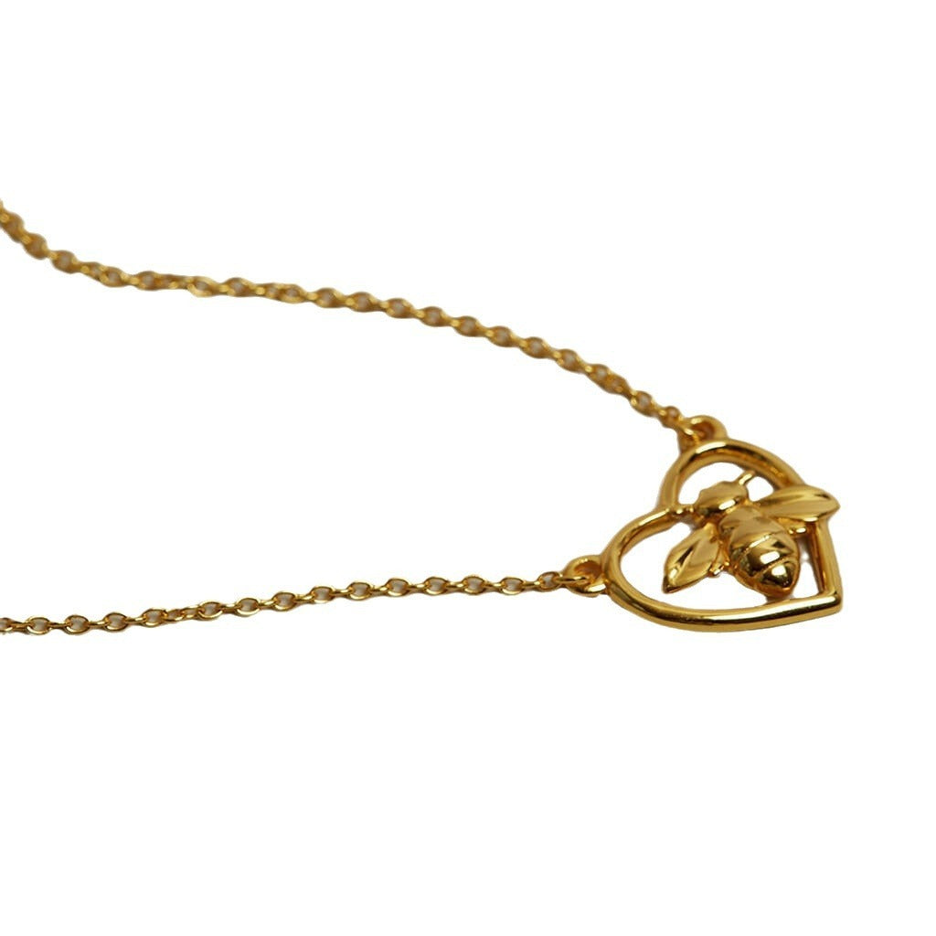 Hollow Heart Bee Necklace Women's Gold Plated