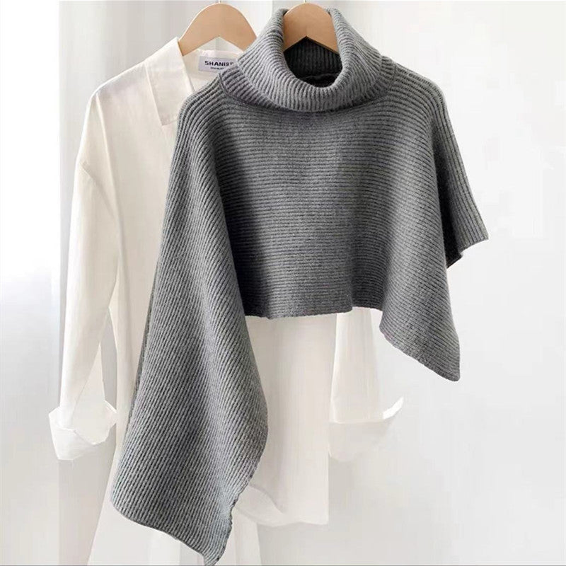 Sweater Shawl Turtleneck Irregular Cloak Warm Padded Coat Knitted Scarf