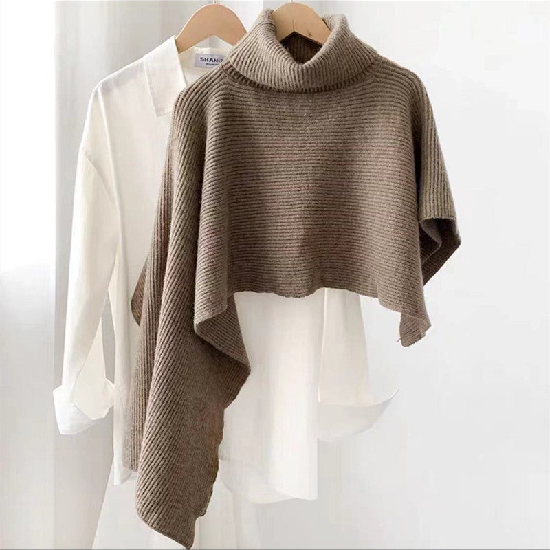 Sweater Shawl Turtleneck Irregular Cloak Warm Padded Coat Knitted Scarf