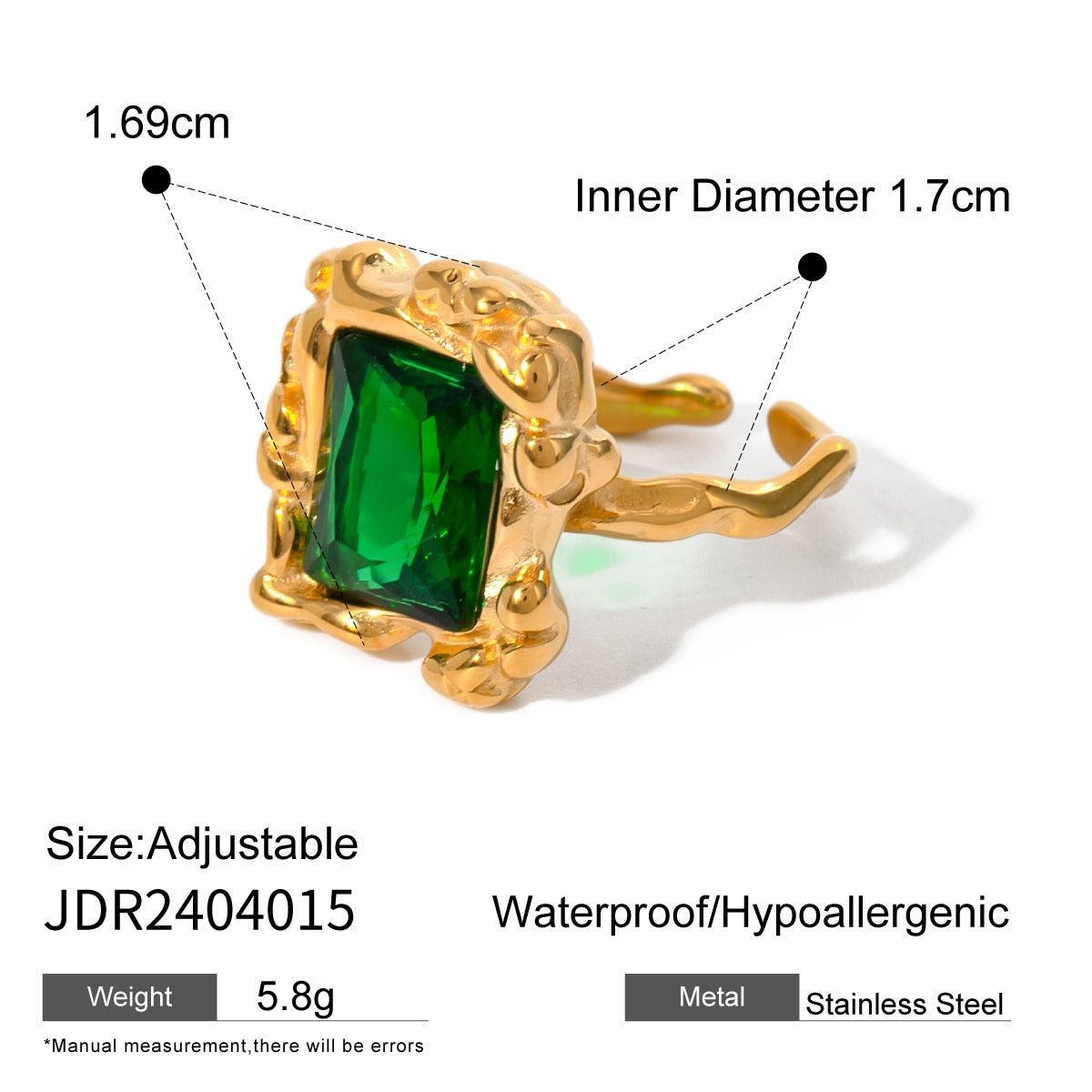 Retro Texture Green Open-end Zircon Ring Women