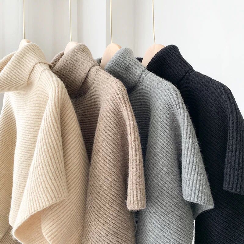 Sweater Shawl Turtleneck Irregular Cloak Warm Padded Coat Knitted Scarf