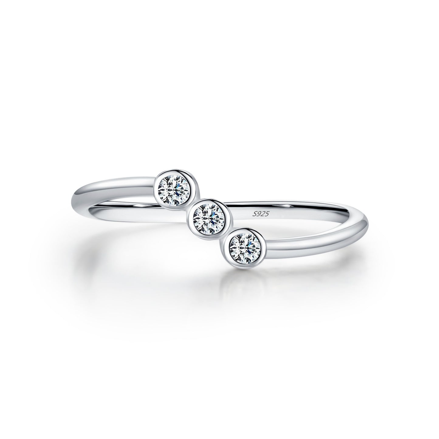 S925 Sterling Silver Affordable Luxury Style Irregular Design Bright Row Diamond Ring