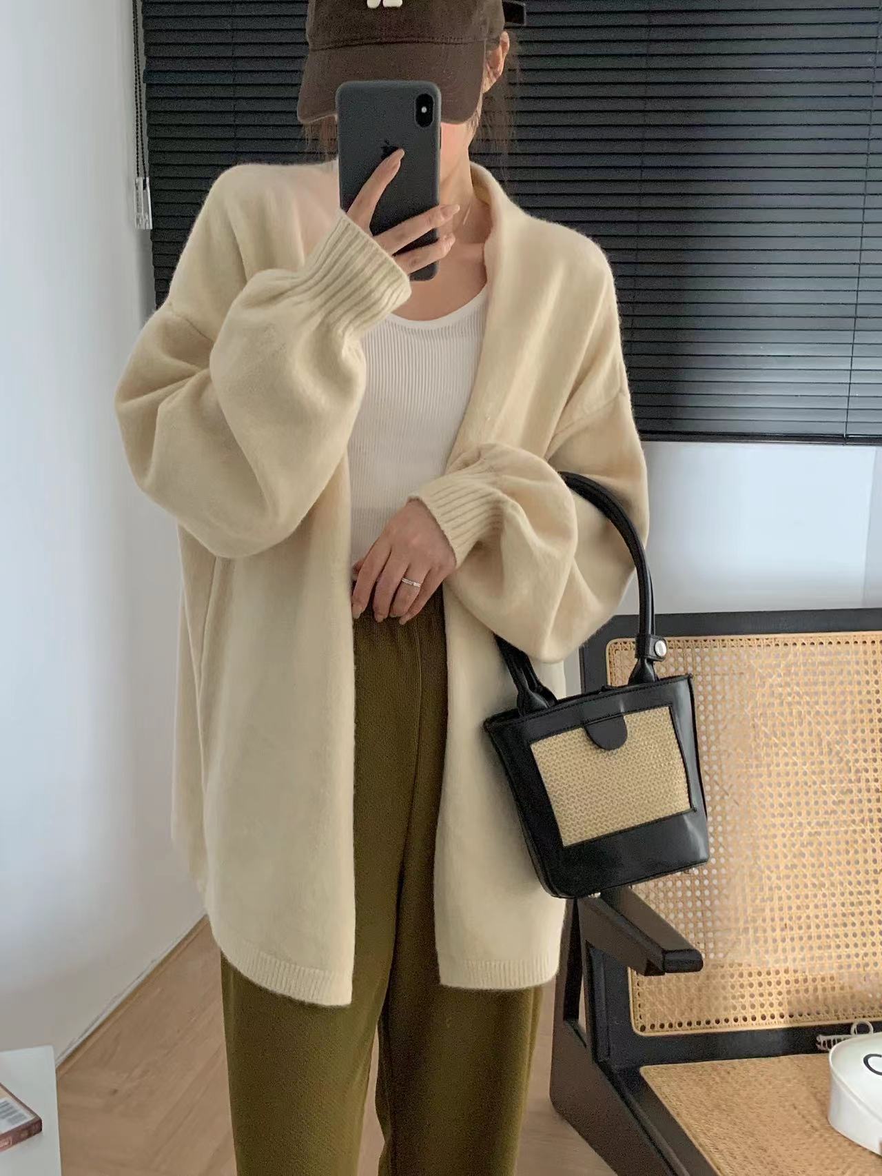 Soft Glutinous Lazy Sweater Coat Loose Design Temperament Mid-length Knitted Cardigan