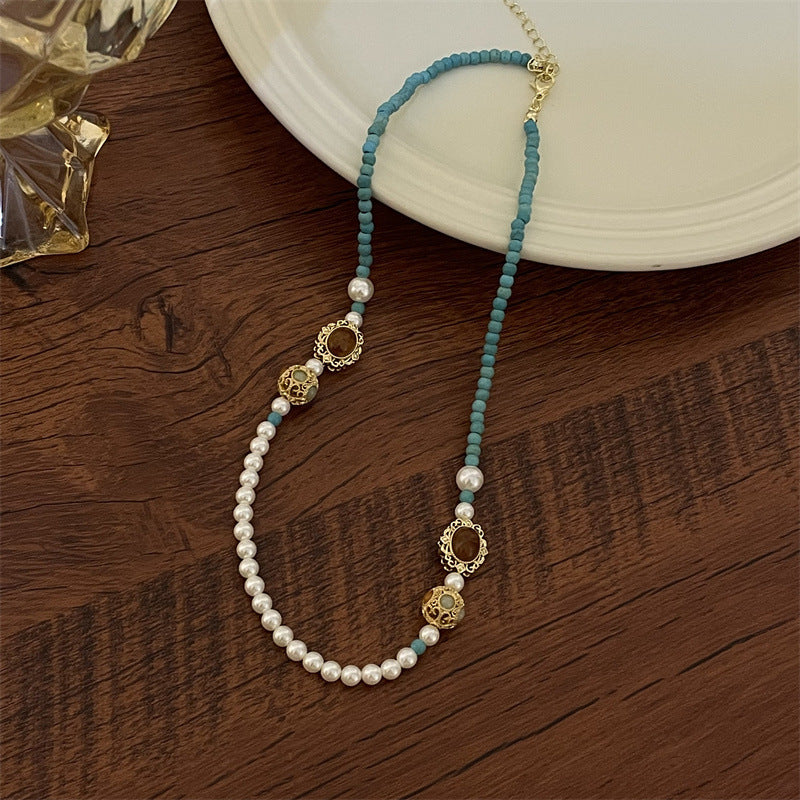 Ins Niche Pearl Stitching Beaded Necklace