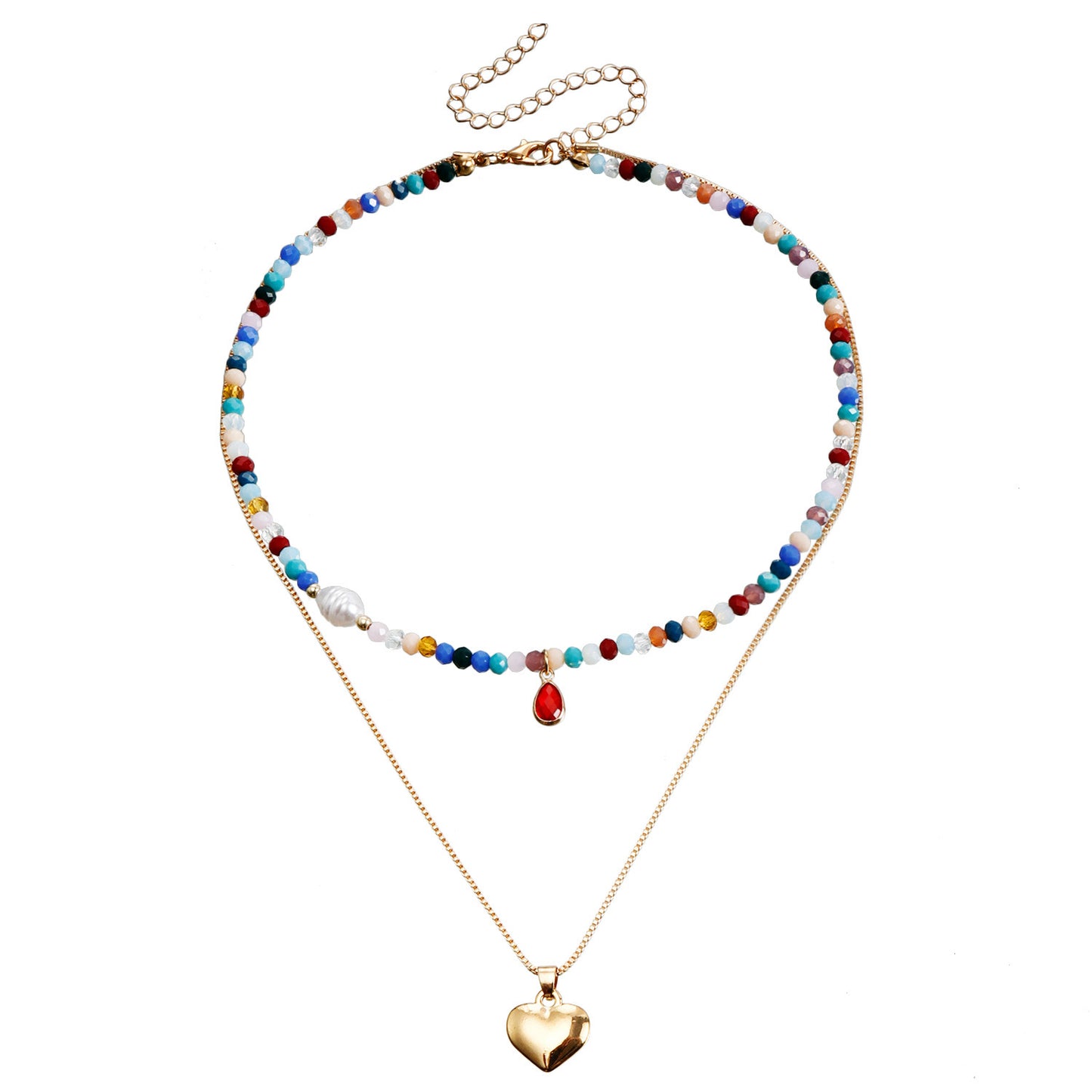 Bohemian Contrast Color Rice-shaped Beads Stringed Beads Multi-layer Necklace