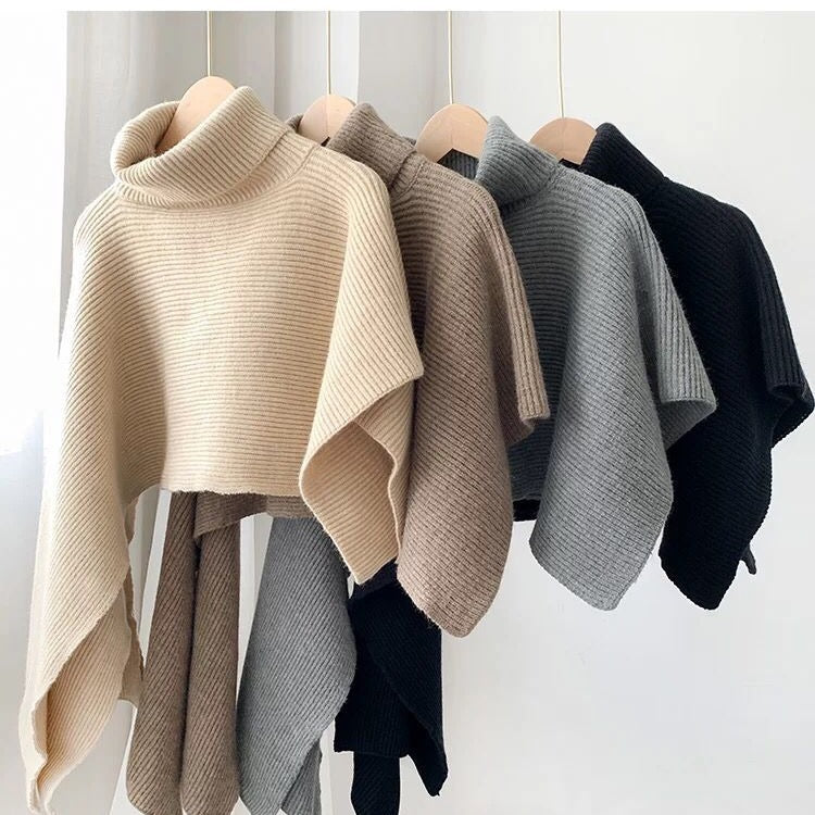 Sweater Shawl Turtleneck Irregular Cloak Warm Padded Coat Knitted Scarf