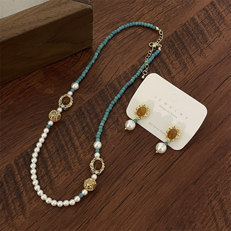Ins Niche Pearl Stitching Beaded Necklace