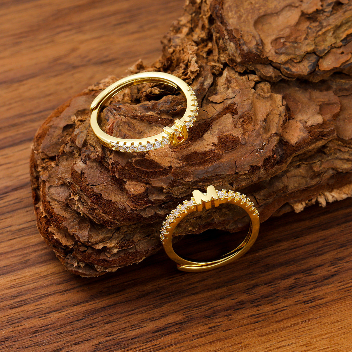 Copper Inlaid Zircon 26 English Letters Ring