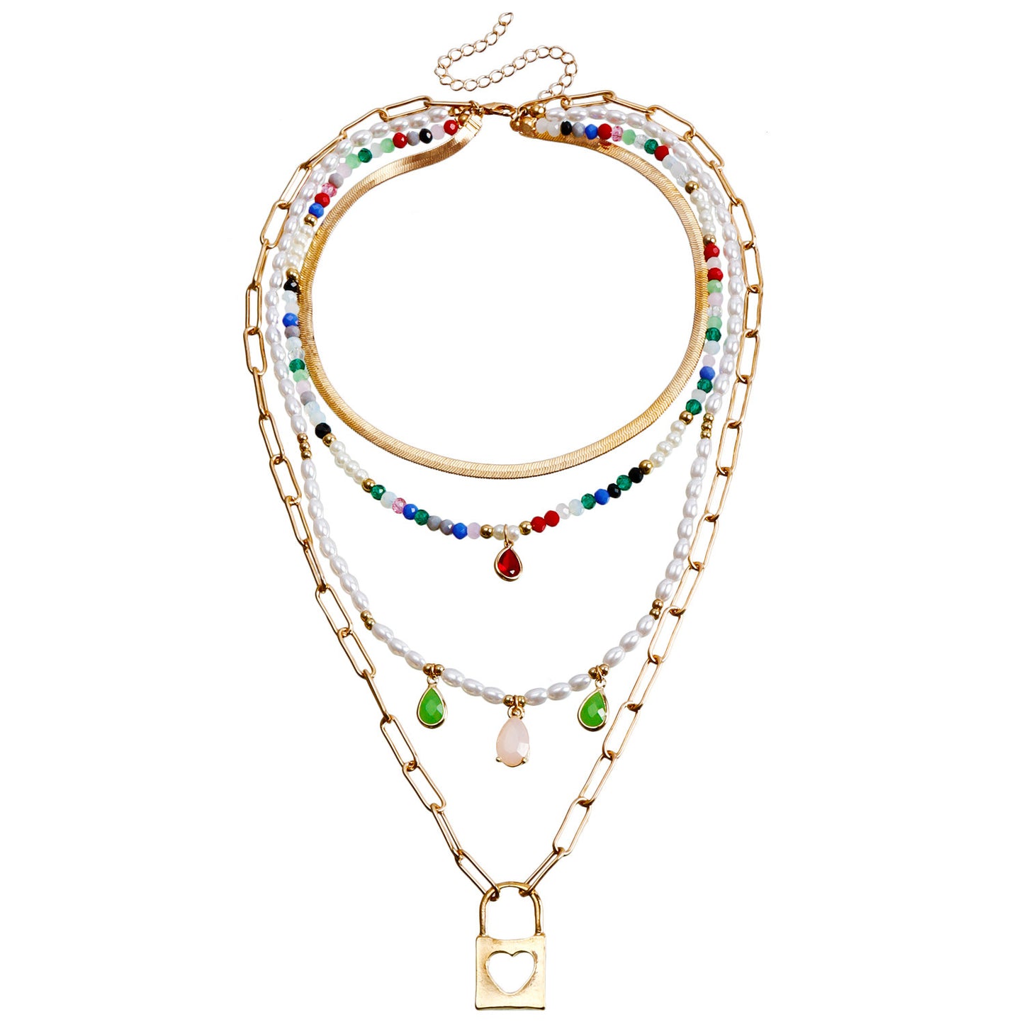Bohemian Contrast Color Rice-shaped Beads Stringed Beads Multi-layer Necklace