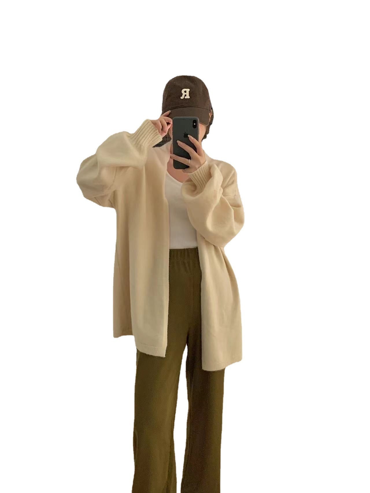 Soft Glutinous Lazy Sweater Coat Loose Design Temperament Mid-length Knitted Cardigan