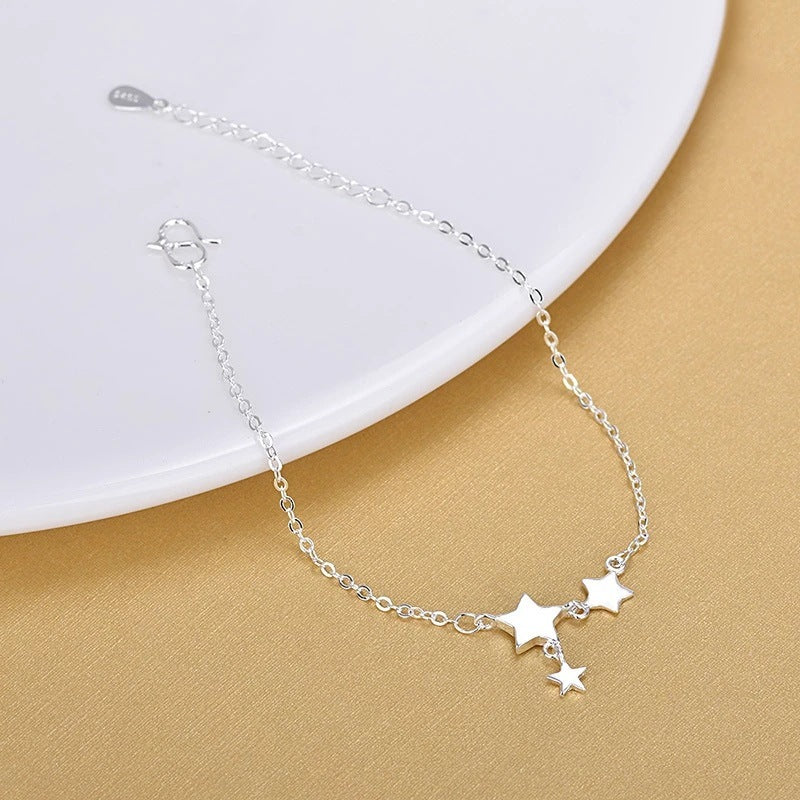 Silver Bracelet Ethnic Style Korean Version Pentagram Star Bracelet Anklet