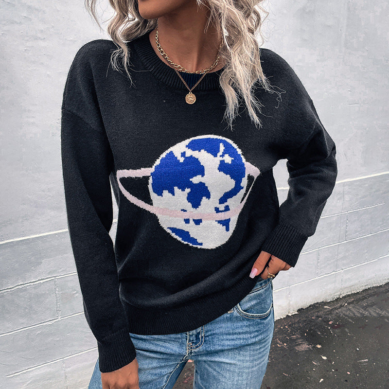 Women's Fashion Casual Jacquard Pullover Sweater