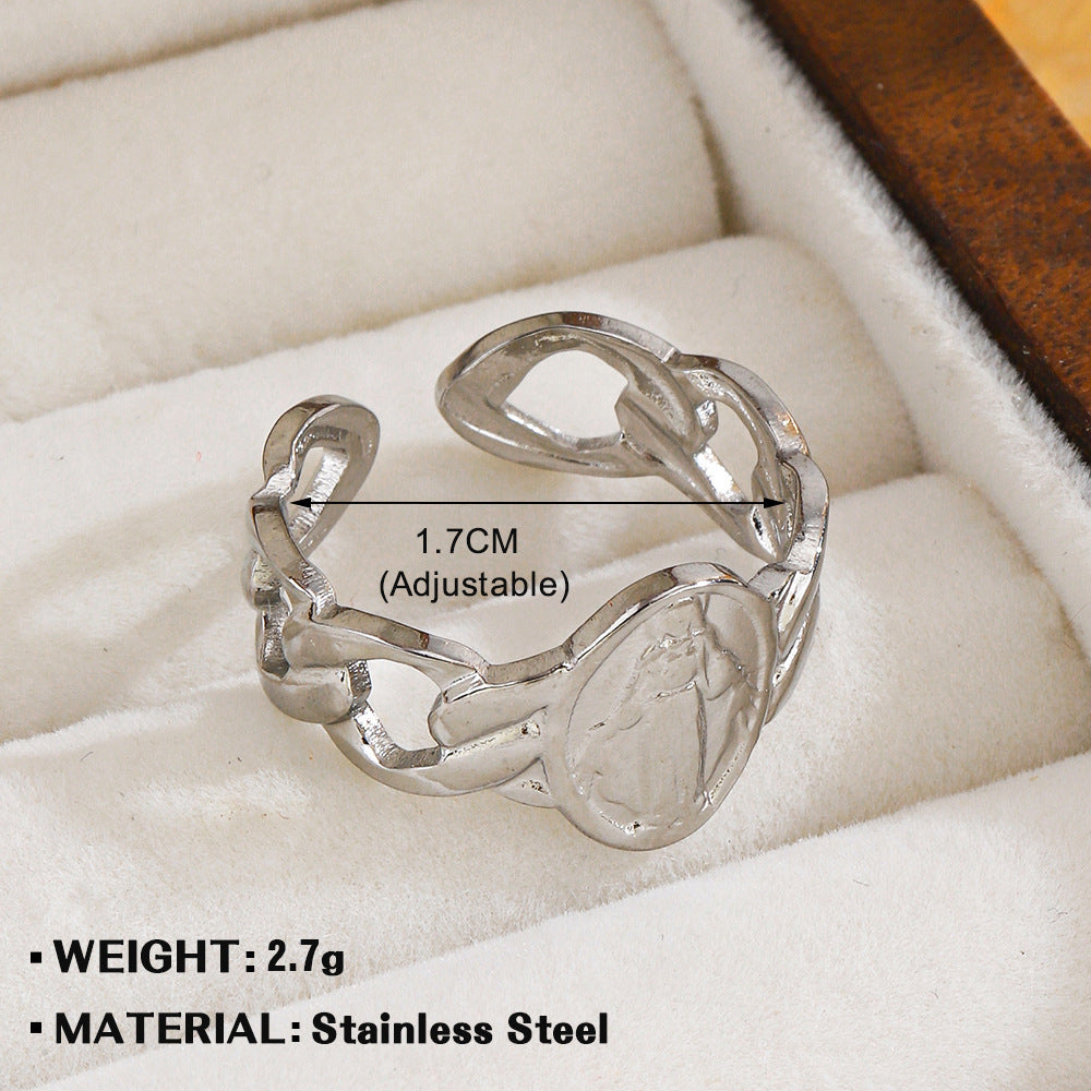 European And American Fashion Oil Pressure Portrait Titanium Steel Ring Women's French Retro