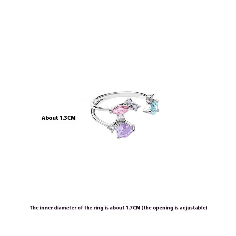 Fashion Colorful Zircon Geometric Ring Female Irregular Special-interest Design