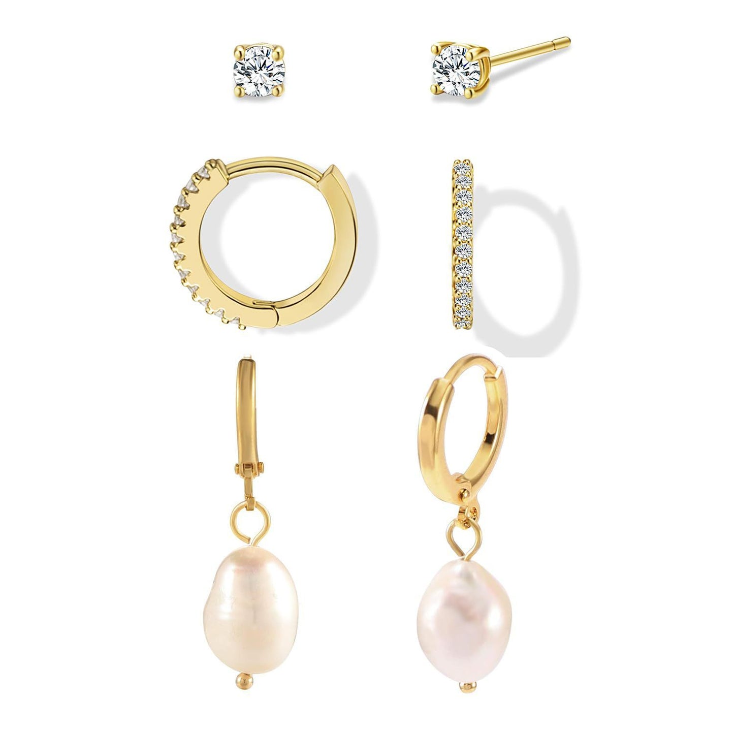 Brass Plating Pearl Fashion Earrings Three-piece Set