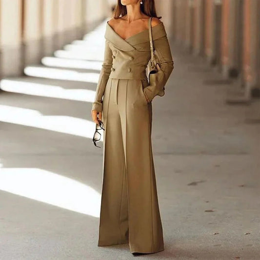 European And American Temperament Commute Solid Color Long Sleeve V-neck Suit
