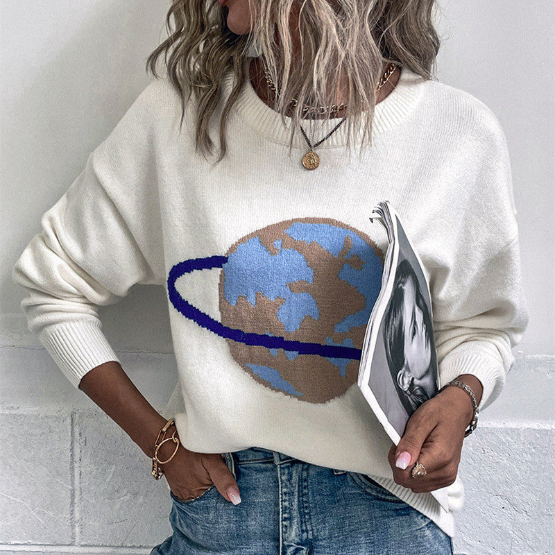 Women's Fashion Casual Jacquard Pullover Sweater