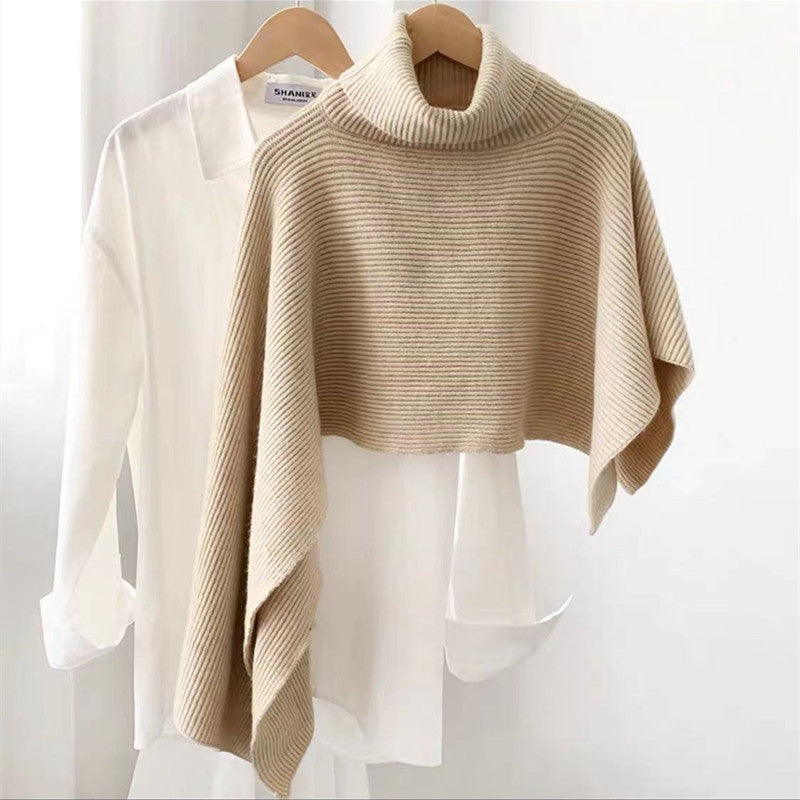 Sweater Shawl Turtleneck Irregular Cloak Warm Padded Coat Knitted Scarf