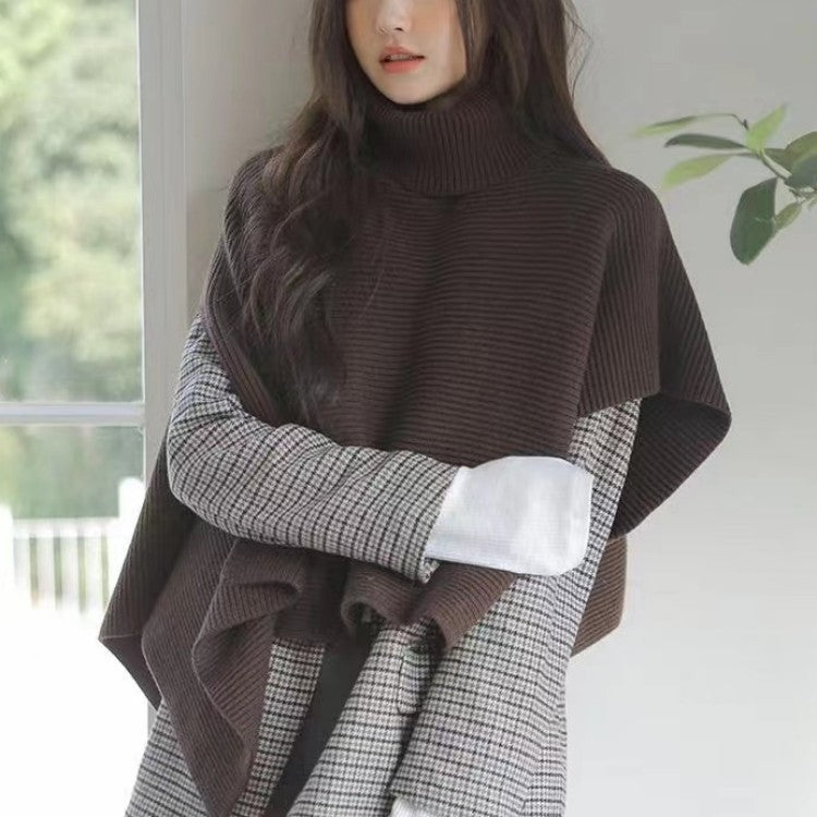 Sweater Shawl Turtleneck Irregular Cloak Warm Padded Coat Knitted Scarf