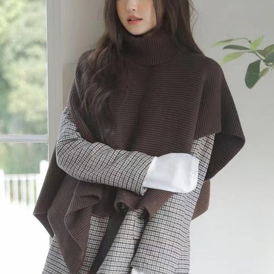Sweater Shawl Turtleneck Irregular Cloak Warm Padded Coat Knitted Scarf