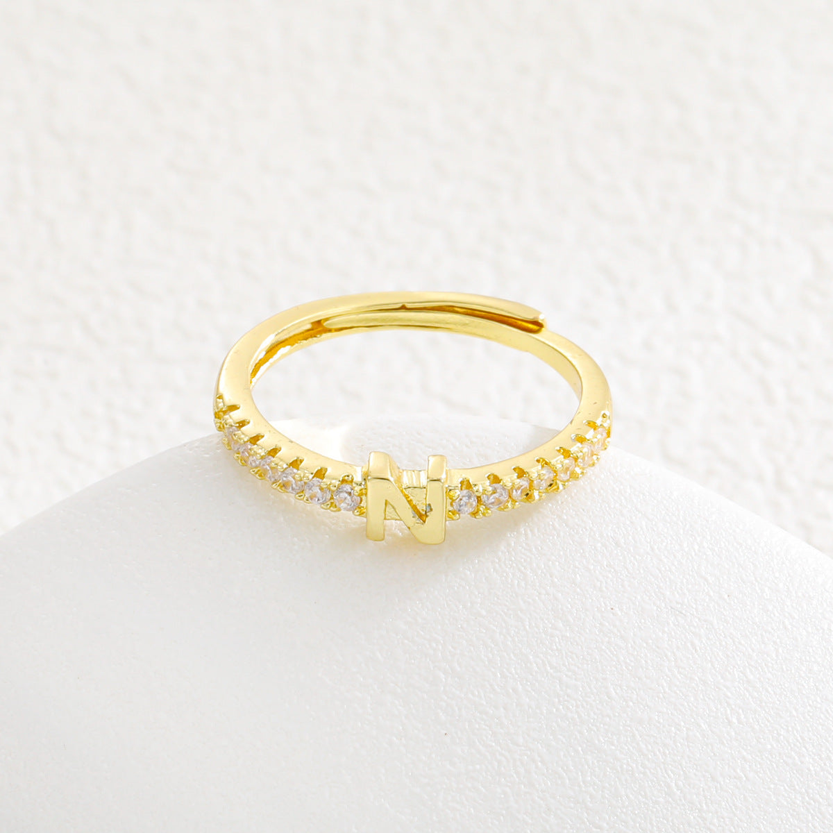 Copper Inlaid Zircon 26 English Letters Ring