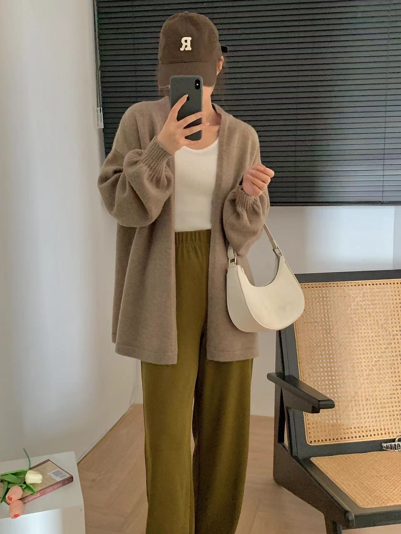 Soft Glutinous Lazy Sweater Coat Loose Design Temperament Mid-length Knitted Cardigan