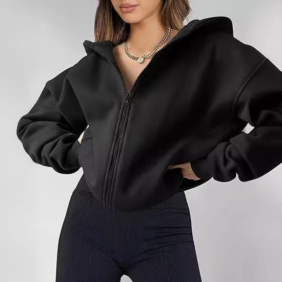 Women's Zipper Hooded Sweatshirt Oversized Long Sleeve