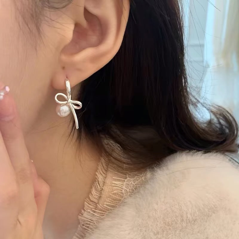 Fashion Bowknot Pearl Earrings Niche