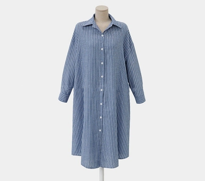 Long Striped Shirt Female Plus Size Series Belt Long Sleeve Shirt Skirt