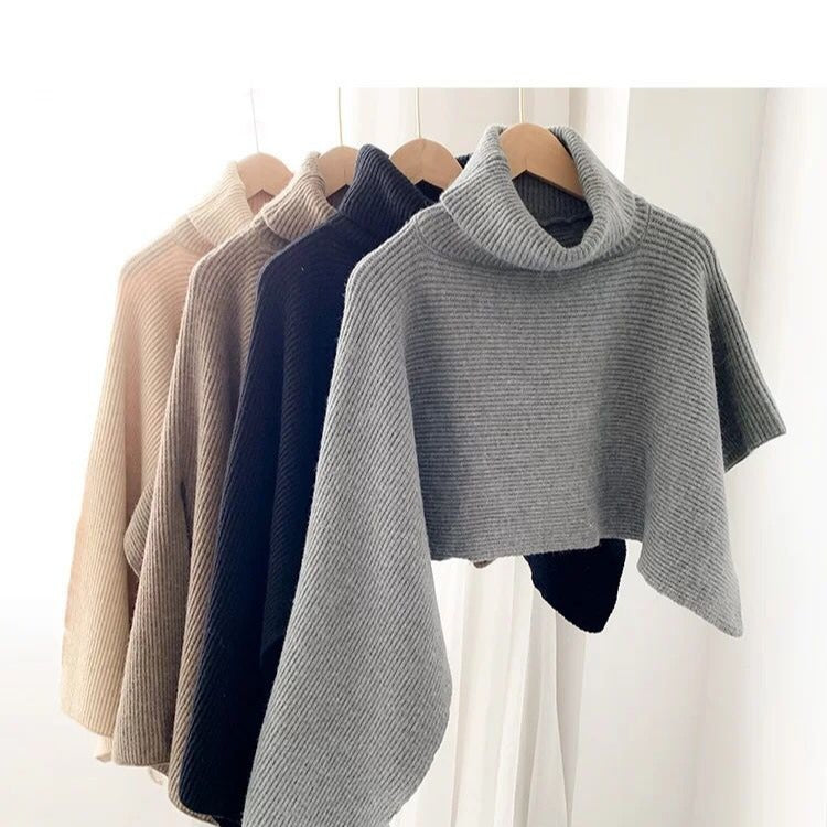 Sweater Shawl Turtleneck Irregular Cloak Warm Padded Coat Knitted Scarf