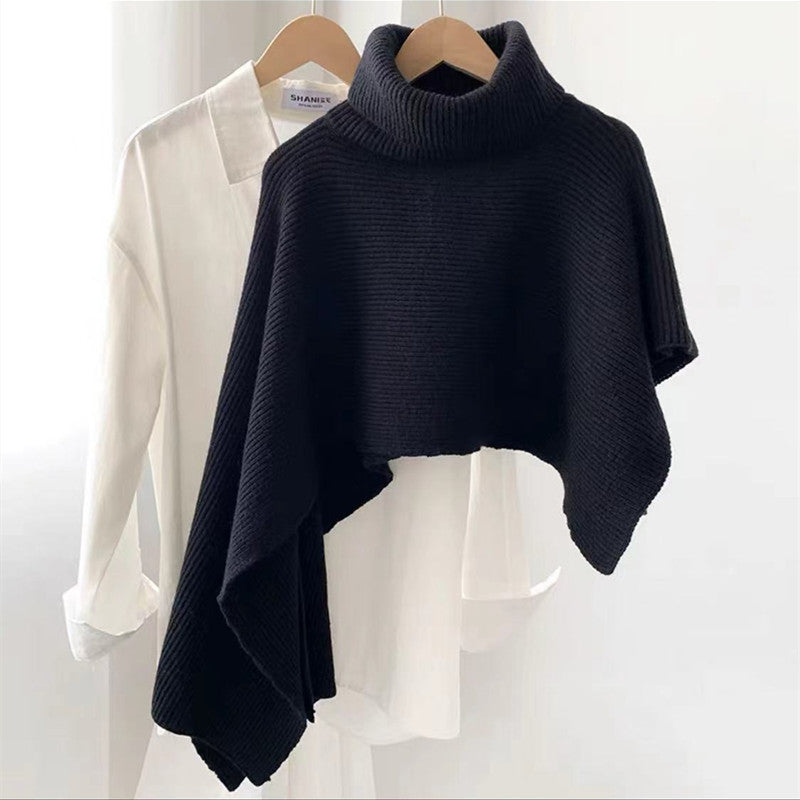 Sweater Shawl Turtleneck Irregular Cloak Warm Padded Coat Knitted Scarf