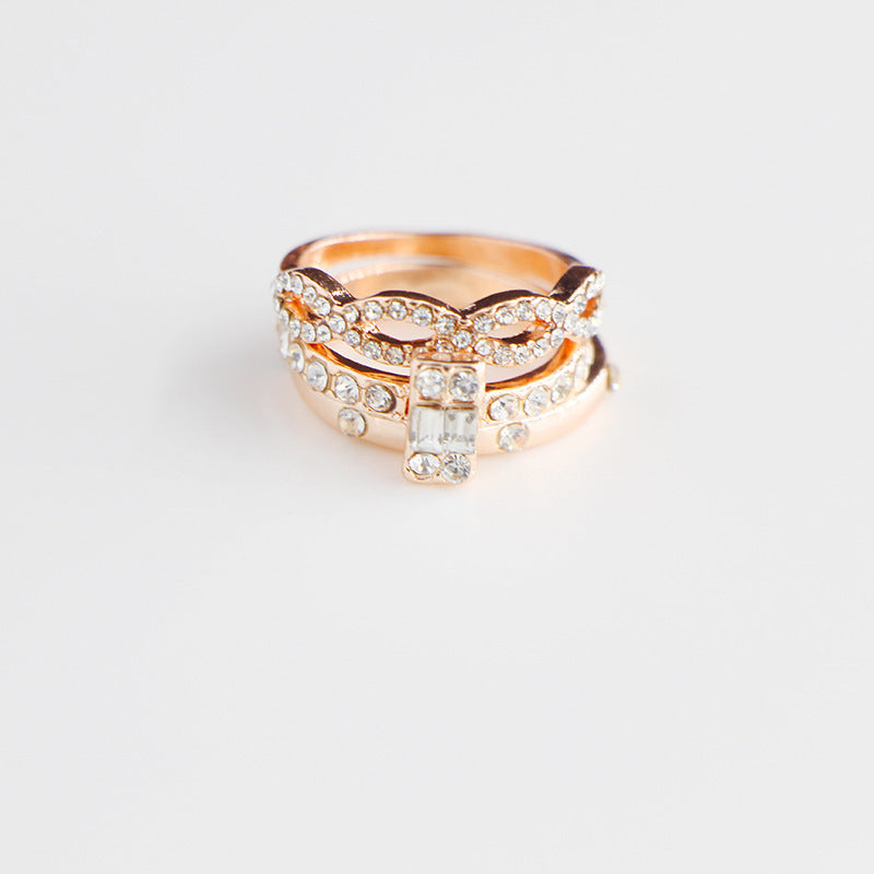 Stackable Twisted Diamond Three-piece Ring Set