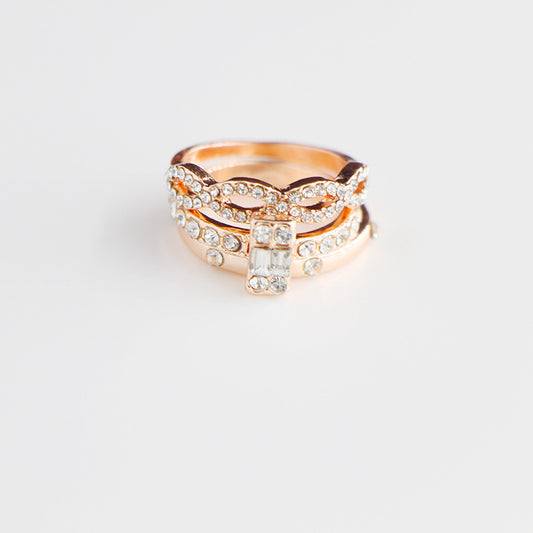 Stackable Twisted Diamond Three-piece Ring Set