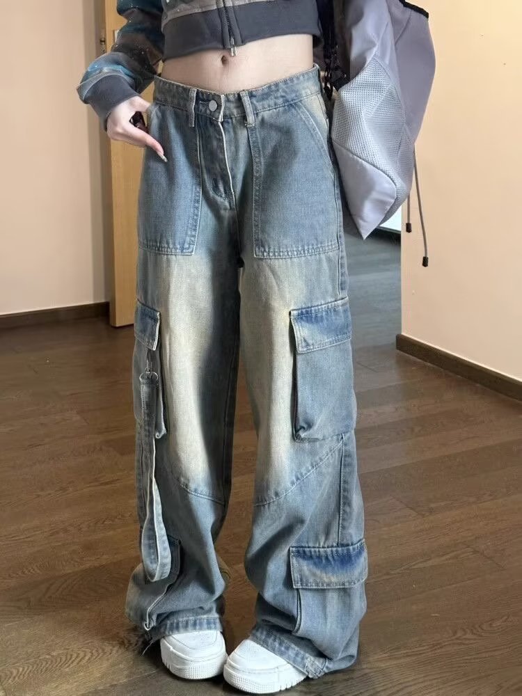 Female American High Street Vibe Hot Girl Cargo Jeans