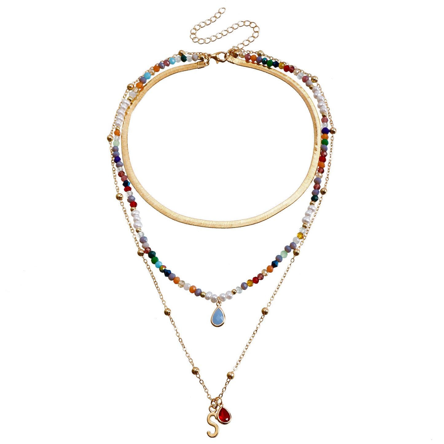 Bohemian Contrast Color Rice-shaped Beads Stringed Beads Multi-layer Necklace
