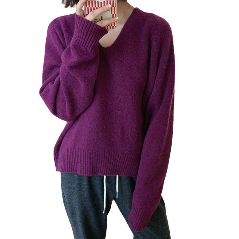 Simple Basic V-neck Casual Style Knitwear Soft Glutinous Small Short Bottoming Shirt Sweater