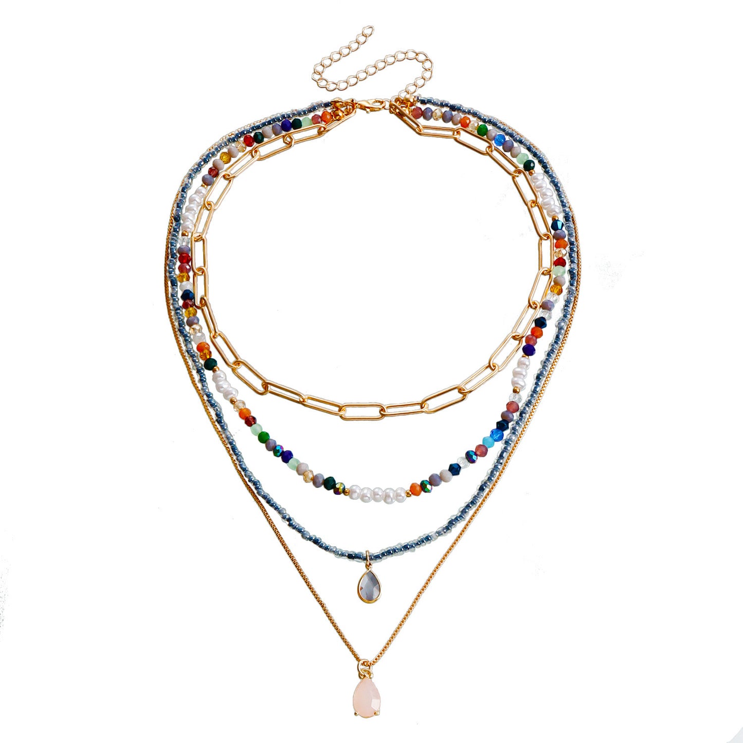 Bohemian Contrast Color Rice-shaped Beads Stringed Beads Multi-layer Necklace