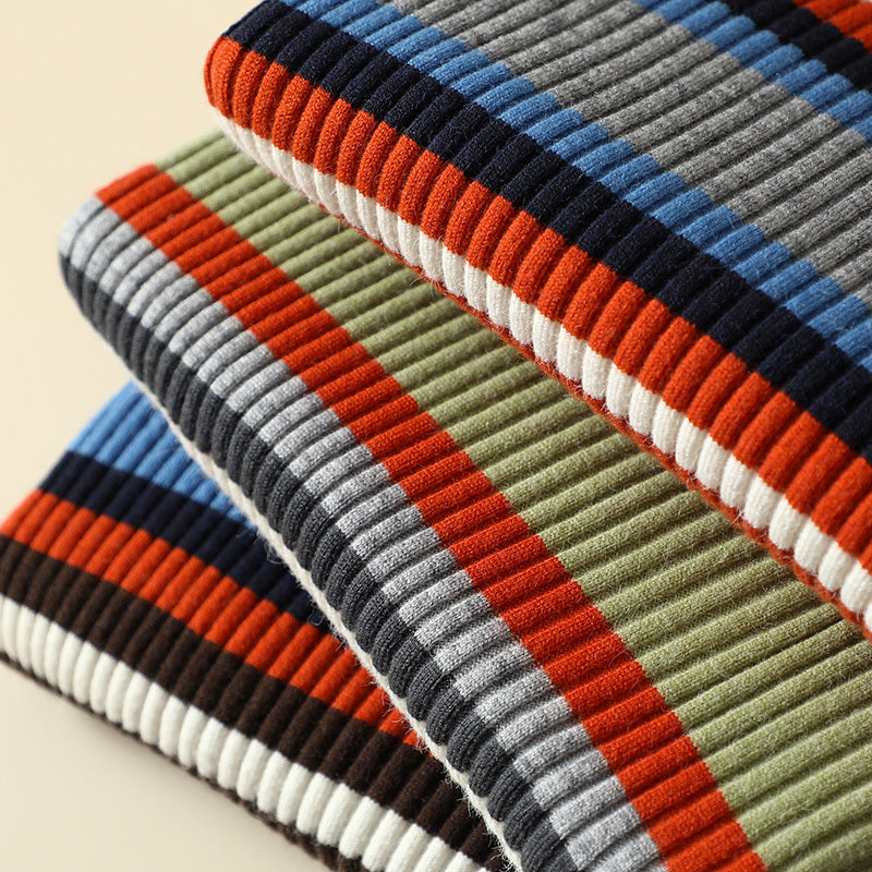 Color Striped Pullover Sweater Western Style Pile High Collar Slim Fit