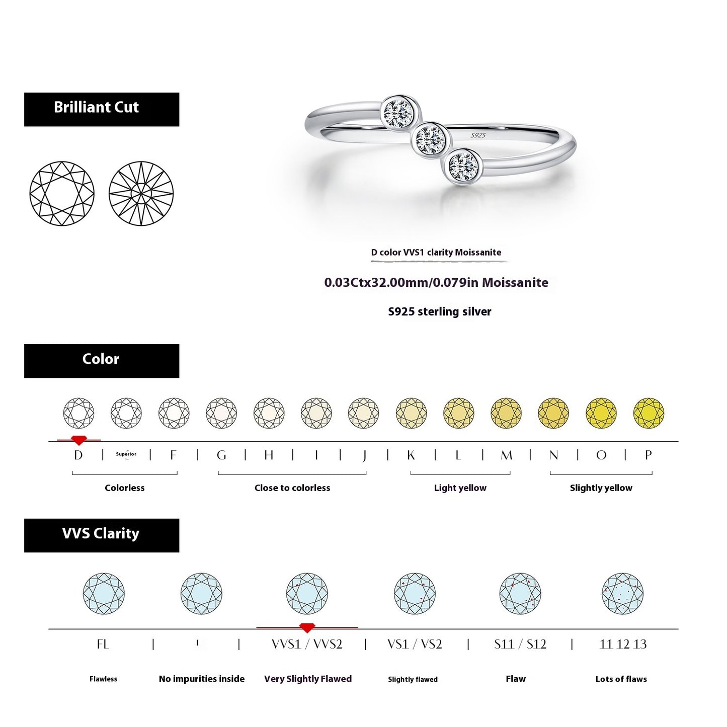 S925 Sterling Silver Affordable Luxury Style Irregular Design Bright Row Diamond Ring
